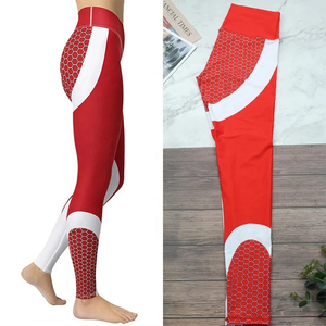Leggings de Yoga de Cintura Alta, Largos, con Bloques de Color, Estampado y Franja Lateral, de Spandex y Poliéster, Elásticos en Cuatro Direcciones - Product Image 5