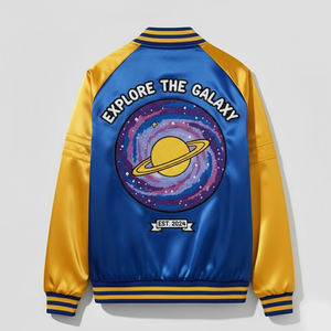 แจ็กเก็ตผ้าซาตินสำหรับผู้ชายแจ็คเก็ตผ้าซาตินปักลายโลโก้ผ้ากำมะหยี่ออกแบบได้ตามต้องการ - Product Image 2