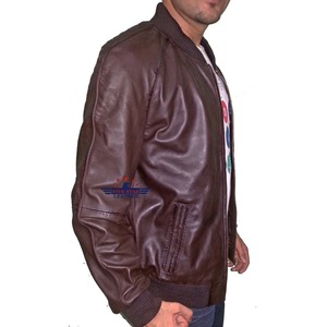 แจ็คเก็ตหนัง lambskin BOMBER สำหรับผู้ชายเสื้อแจ็กเก็ตบอมเบอร์สไตล์เบสบอลวิทยาลัยโลโก้ได้ตามต้องการ - Product Image 2