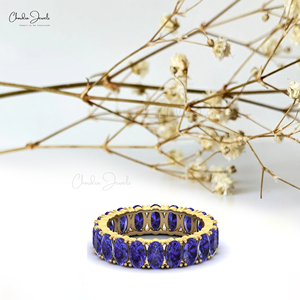 Handmade Natural Tanzanite Stackable <b>Wedding</b> Band in 14k Solid Gold 5x3mm Cut Full Eternity Rings Birthstone Wholesale Jewelry - Product Image 1