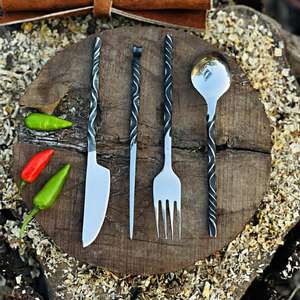 Juego de Cubiertos de Acero Inoxidable Antiguo Forjado a Mano, Estilo Americano, Ecológico, de Lujo para Bodas, con Acabado Mate - Product Image 5