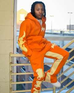 2025 Streetwear Washed Sweat Suit Cremallera Sudaderas con capucha Conjunto de chándal Estampado personalizado Lavado ácido Distress Pantalones de chándal acampanados y conjunto de Sudadera con capucha - Product Image 5