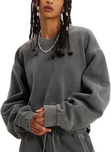 Acid Wash Winter Athletic Sweat à capuche pour femme Heritage Fleece Col en V Manches longues Y2K Crop 100% Coton - Product Image 5