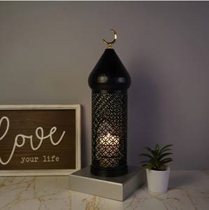Lanterne marocaine élégante en métal noir, travail de découpe complexe, porte-bougie, crée une lumière ambiante chaleureuse pour la décoration de la maison et les cadeaux - Product Image 6