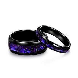 Jeulia Starry Sky Impression <b>Tungsten</b> Wedding Couple <b>Rings</b> Set - Product Image 1