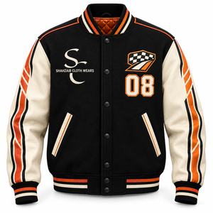 Blouson universitaire de course personnalisé unisexe, broderie ton sur ton minimaliste, boutons en corne, en jean doublé polaire, streetwear d'hiver, vente en gros OEM - Product Image 1