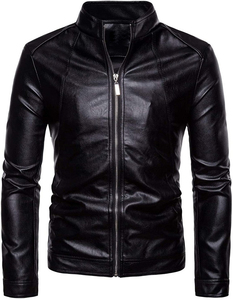 แจ็กเก็ตหนังผู้ชายสำหรับฤดูหนาวคอปกตั้งแฟชั่นนักขี่จักรยาน - Product Image 2