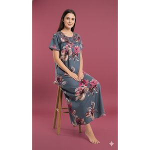 Chemise de nuit longue confortable pour femme Alpine, imprimée, en tissu tissé, manches courtes, longueur totale, poche latérale, taille XL - Vêtement d'intérieur pour la nuit - Product Image 2