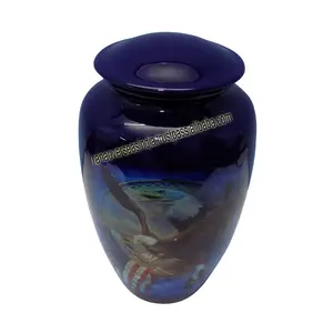 Urna Funeraria Azul de Alta Calidad con Diseño de Águila Voladora con Bandera de EE. UU., con Bolsa de Terciopelo para Cenizas Humanas, para Hombre y Mujer - Product Image 1