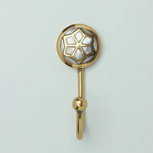 Mughalcrafts Art Deco Brass Wall Hook Single Tier Mother Pearl Inlay Kitchen Bathroom Wardrobe Living Room Hanging Hook Metal - Product Image 1