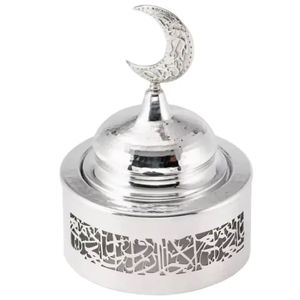 Marmite ronde en chrome argenté avec design inspiré du ramadan royal et couvercle demi-lune pour le stockage Chapati et le service des aliments - Product Image 1