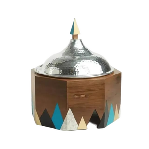 Nueva gran oferta, cazuela de madera para fregona, plato de comida con la mejor calidad, forma redonda, comida de Metal, olla caliente para servir con tapa acrílica de acero - Product Image 6