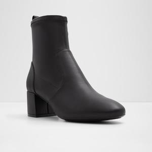 Bottines noires mi-longues pour femmes avec bout carré et fermeture à glissière Escarpins en cuir pur à feuilles persistantes pour chaussures pour dames - Product Image 5