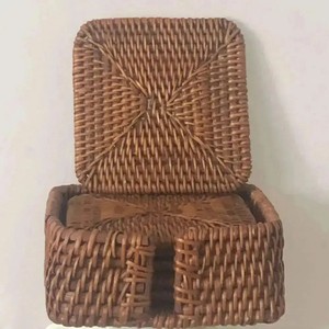 Handmade Natural Rattan Coasters Holder with Wicker and <b>Sea</b> Grass Woven Table Mat Coasters Placemats - Product Image 3