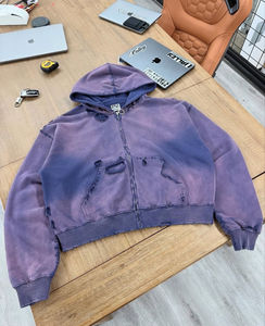 Sweat à capuche streetwear de luxe pour homme, 100% Coton, 2026, en molleton épais, coupe régulière, hiver, uni, brodé, effet délavé à l'acide et vieilli - Product Image 2