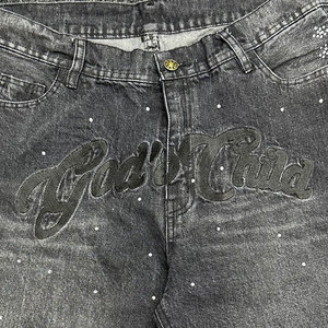 2025 OEM Hot Sale Luxury All Over Crystal Decorative Acid Wash Denim <b>Jean</b> Shorts Letter Printed Rhinestone Streetwear - Product Image 5