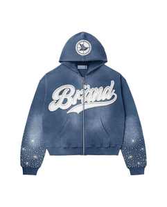 Custom 100% Cotton Terry Acid Washed Rhine stone with Flare <b>Shorts</b> Hoodie Jogger Set for <b>Men</b> Digital Printed for winter - Product Image 3