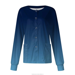 Cárdigan informal de manga larga tejido degradado para mujer, ropa de trabajo de enfermería de un solo pecho, chaqueta de cuello, médicos transpirables - Product Image 1