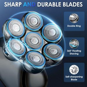 Afeitadora Eléctrica Portátil para Hombre, Resistente al Agua IPX7, Recortadora de Pelo Húmedo/Seco para Cara y Cuerpo, Cabezal de Afeitado Rotatorio para Barba - Product Image 4