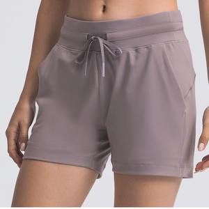 Pantalones cortos de entrenamiento de sudor informales personalizados de cintura alta para mujer, pantalones cortos ajustados de algodón y poliéster de nailon de Color sólido para mujer - Product Image 2