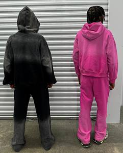 Precio bajo personalizado serigrafiado Logotipo de gran tamaño lavado con ácido diamantes de imitación 100% algodón pantalones de chándal holgado con capucha conjunto ropa de calle chándal - Product Image 4