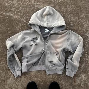 2025 Offre Spéciale surdimensionné recadrée poids lourd en détresse vierge sweat à capuche zippé personnalisé de haute qualité 450 500 Gsm lavage à l'acide à capuche hommes - Product Image 4