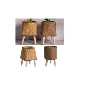 Support d'affichage élégant de pot de jardinière en rotin et en fer pour la maison, l'intérieur et l'extérieur. - Product Image 1