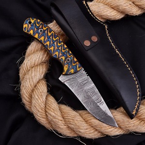 Cuchillo de caza de madera personalizado de Damasco forjado a mano, cuchillo de hoja fija con Funda de cuero, cuchillo de vaquero de nuevo diseño compatible con OEM - Product Image 3