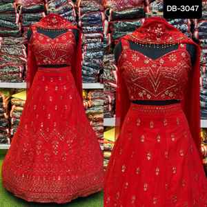 Most Beautiful Faux Georgette Semi-Stitched Embroidery Ethnic Modern Design High Quality <b>Lehenga</b> Choli for Wedding Festival Wear - Product Image 5