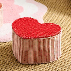 Cute Handwoven Pink and Red Heart Shaped Rattan Storage <b>Box</b> Set <b>For</b> Home Decoration Gift <b>Hamper</b> And Home Decoration - Product Image 2