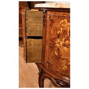 Mesita de Noche Estilo Rococó Francés, Media Luna, con Incrustaciones de Madera, Tapa de Mármol, Madera de Caoba, 2 Cajones, Mueble de Dormitorio Personalizable - Product Image 4