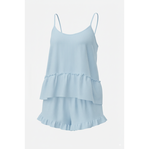 Ensemble pyjama en tricot côtelé thermique pour femme, avec short et caraco à volants, doux et extensible, vente en gros, fournisseur d'usine - Product Image 1