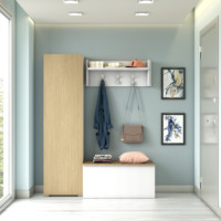 Meuble de couloir et de salle à manger Terraneo en bois massif, moderne, 7 étagères, fixation murale incluse, blanc, carré, fabriqué en Italie
