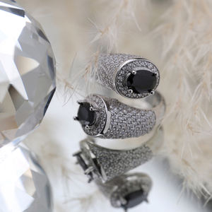 แหวนเงินประดับเพชร CZ ทรงวงรีสองด้านแหวนเงินปรับได้ทำด้วยมือเครื่องประดับเงินสเตอร์ลิง925 - Product Image 4