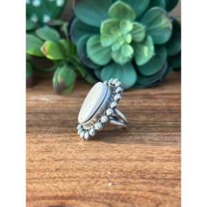 Betta Lee <b>Adjustable</b> <b>Ring</b> White Buffalo & Sterling Silver Bezel Set Rose Gold Plated Oval Cut Diamond Size 8 Gift - Product Image 4