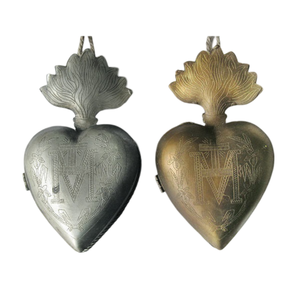 Boîte de coeur sacré en métal fini argent antique Ex Voto suspendu coeur sacré pour église cadeau et décor catholique décoratif - Product Image 5