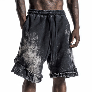 Distress Acid Wash Sweat <b>Shorts</b> <b>Men</b> Winter Baggy Vintage Wash <b>Fleece</b> <b>Shorts</b> <b>Mens</b> Workout Exercise Distressed Sweat <b>Shorts</b> <b>Men's</b> - Product Image 1