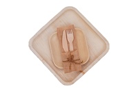 Platos Desechables Biodegradables de Madera de Bambú y Hoja de Palma Cuadrados para Fiestas y Bodas, Proveedor Indio con Técnica de Grabado Intenso