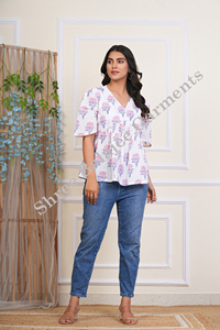 Blusa corta Bohemia Floral con estampado de bloque de mano tradicional de algodón étnico indio para mujer para ropa de fiesta informal - Product Image 2