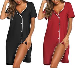 <b>Women's</b> Spring <b>Summer</b> Autumn Winter Casual Breathable Quick Dry Sleepwear Nightgown Knee Length Short-Sleeved Cartoon <b>Pajamas</b> - Product Image 1