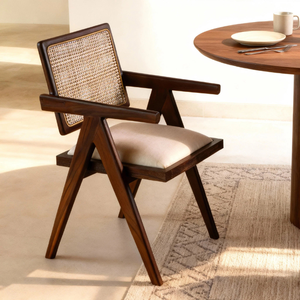 Modern Solid Teak <b>Rattan</b> Back <b>Dining</b> <b>Chair</b> with Angled Wooden Legs for Apartment Villa & Cafe Use - Product Image 2