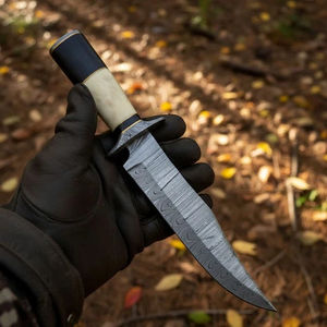 Handmade Stainless Steel Full Tang Serrated Edge Outdoor Hunting Camping Bowie <b>Knife</b> <b>Bone</b> <b>Handle</b> Leather Sheath | OEM Available - Product Image 4