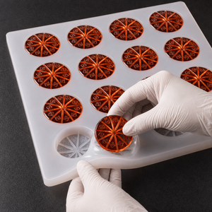 Moule circulaire sectionné sur mesure OEM à 12 emplacements, en silicone translucide pour la production de gommes nutraceutiques - Product Image 1