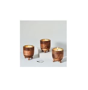 Juego de 3 portavelas de madera diseño elegante portavelas de madera decorativo para el hogar portavelas de madera de olivo de calidad de lujo - Product Image 1