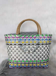 Bolso Tote tejido Premium con cierre seguro y llamativo diseño multicolor - Product Image 5