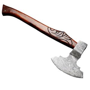 Hache à barbe en acier Damas forgé à la main pour le camping en plein air, hache de haute qualité avec manche en bois de rose et étui en cuir pour la chasse - DIY - Product Image 1