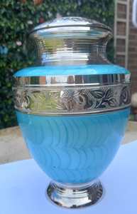 Urna Funeraria de Latón para Cenizas de Adultos, Color Aqua y Plata, para Cenizas Humanas, Urnas de Aluminio para Cenizas Humanas - Product Image 5