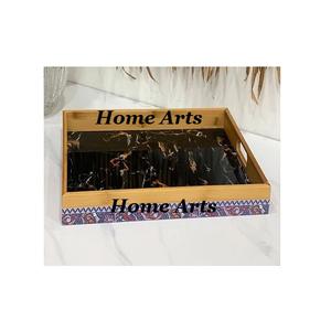 Plateau de service alimentaire en bois avec travail islamique ensemble de deux tailles différentes bonbons dates plateau de service à vendre - Product Image 3