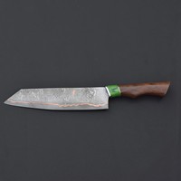 Pisau Santoku Jepang 6-7.9 inci, Baja Damaskus, Sarung Kulit, Buatan Tangan, Tempa, Kekerasan Tinggi, Sangat Tajam, Gagang Kayu Tahan Lama