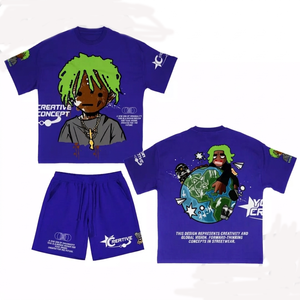 Premium 240 GSM cotton oversized tshirt and shorts set vintage wash black green graphic print custom screen print 2 Pieces Sets - Product Image 3